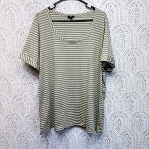 Talbots Striped Tee Women 2X Green Scoop Neck Short Sleeve Cuffed Cotton Modal